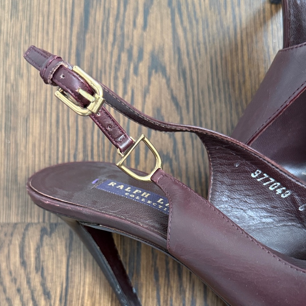 Vintage Ralph Lauren Collection Women's Dark Burgundy Slingback Heels - Picture 4 of 7
